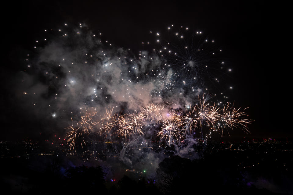 The firework display during the Alexandra Palace Firework Festival in London. (Photo by Aaron Chown/PA Images via Getty Images)