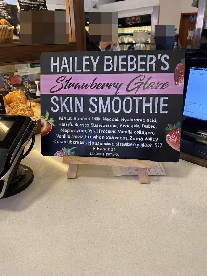 a sign for Hailey's signature smoothie