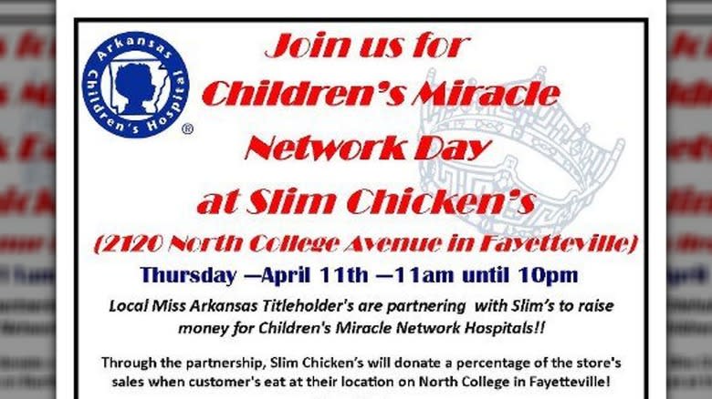 Slim Chickens Children's Miracle Network fundraiser flyer