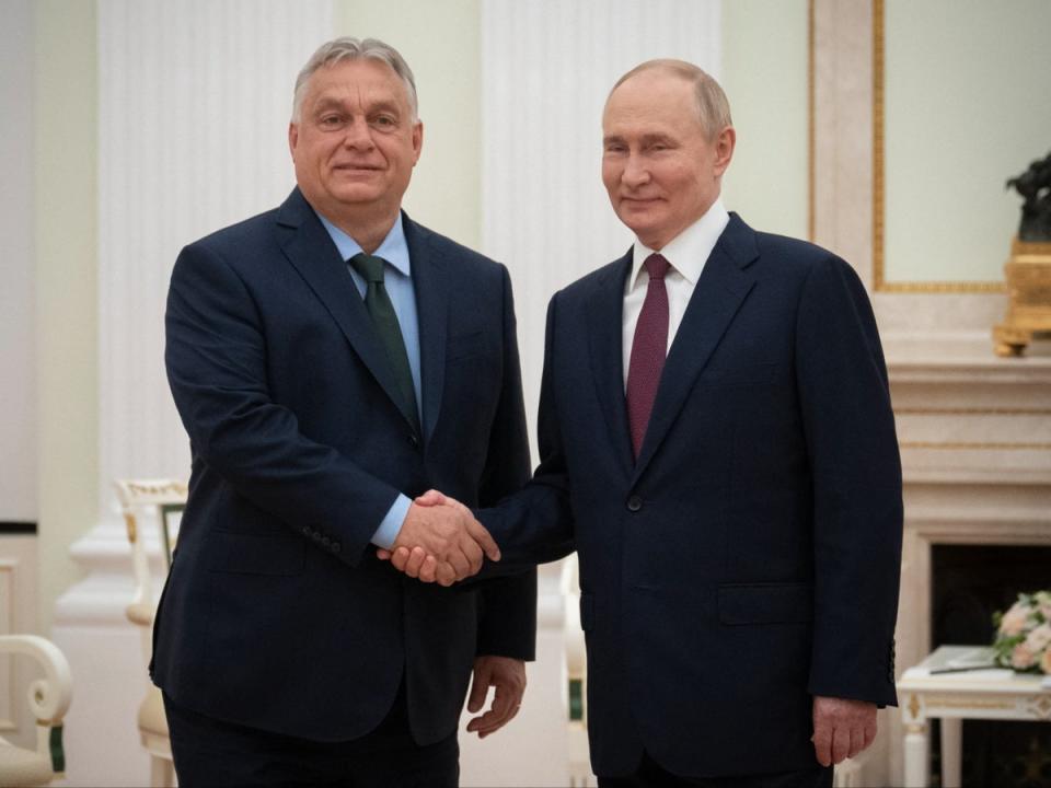 Hungarian prime minister Viktor Orban meets with Russian president Vladimir Putin at the Kremlin earlier this month (Handout)