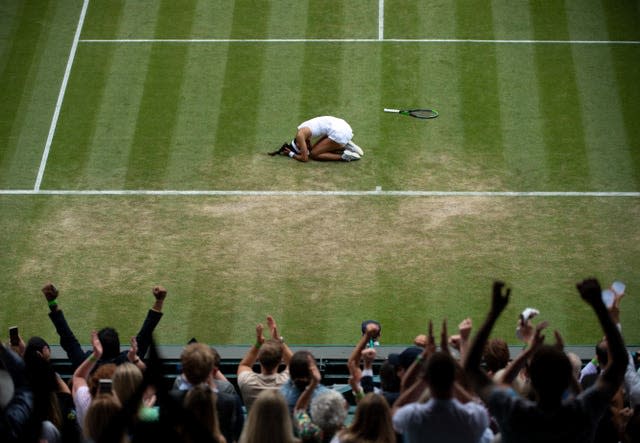 Emma Raducanu celebrates after defeating Sorana Cirstea