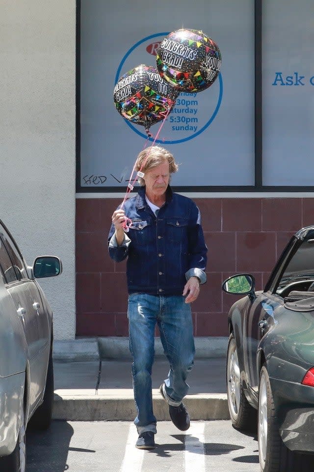 William H. Macy spotted gearing up for a graduation celebration while picking up balloons and a cake in Weho.