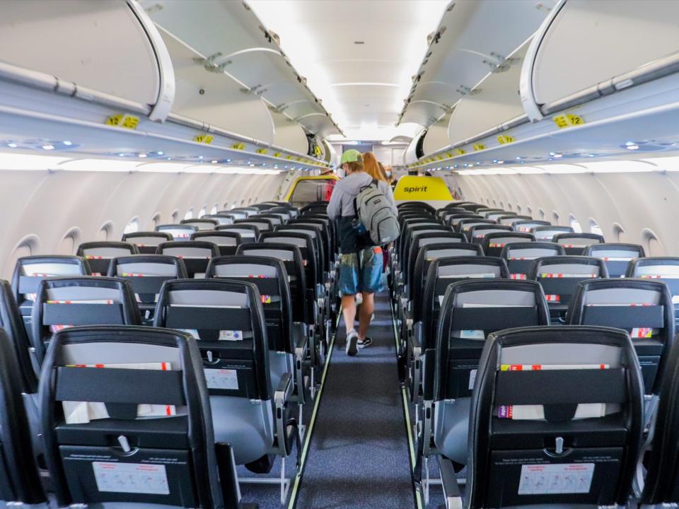 Inside a Spirit Airlines A320 aircraft.