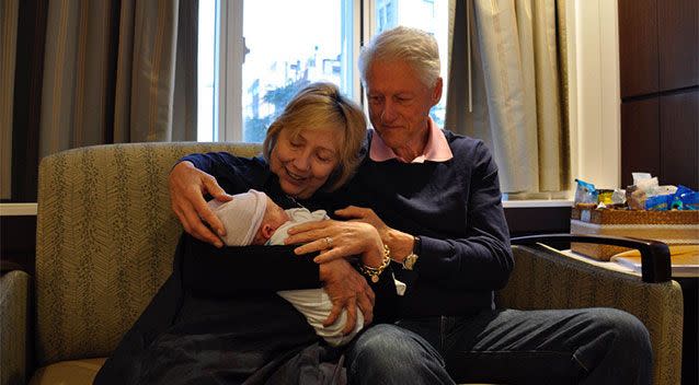 The Clintons coo over their grandson, Aidan. Picture: Twitter/Hillary Clinton