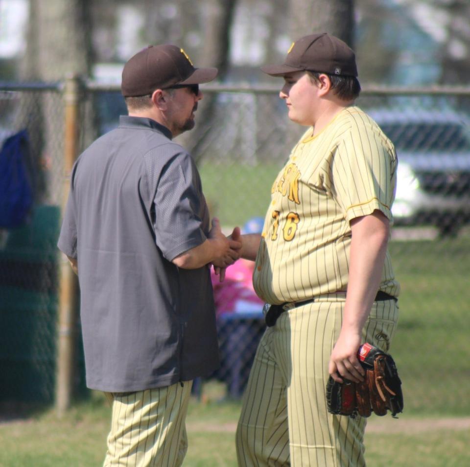 Head coach Matt Zulski, senior pitcher Zack Moyer and the Pellston Hornets will be looking to pull off a district upset at Division 4 powerhouse Rudyard on Friday.