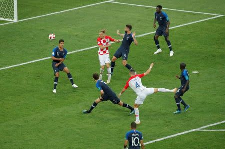 Soccer Football - World Cup - Final - France v Croatia - Luzhniki Stadium, Moscow, Russia - July 15, 2018 Croatia's Ivan Perisic scores their first goal REUTERS/Maxim Shemetov