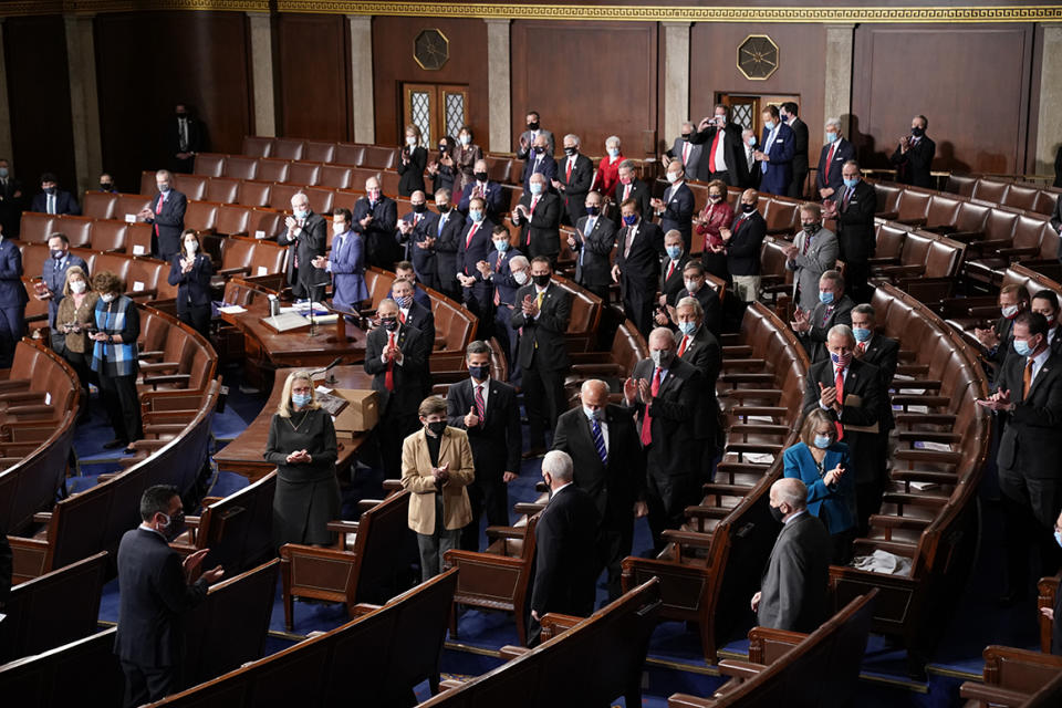 Vice President Mike Pence arrives for the joint session of the House and Senate convenes to confirm the electoral votes Jan. 6.