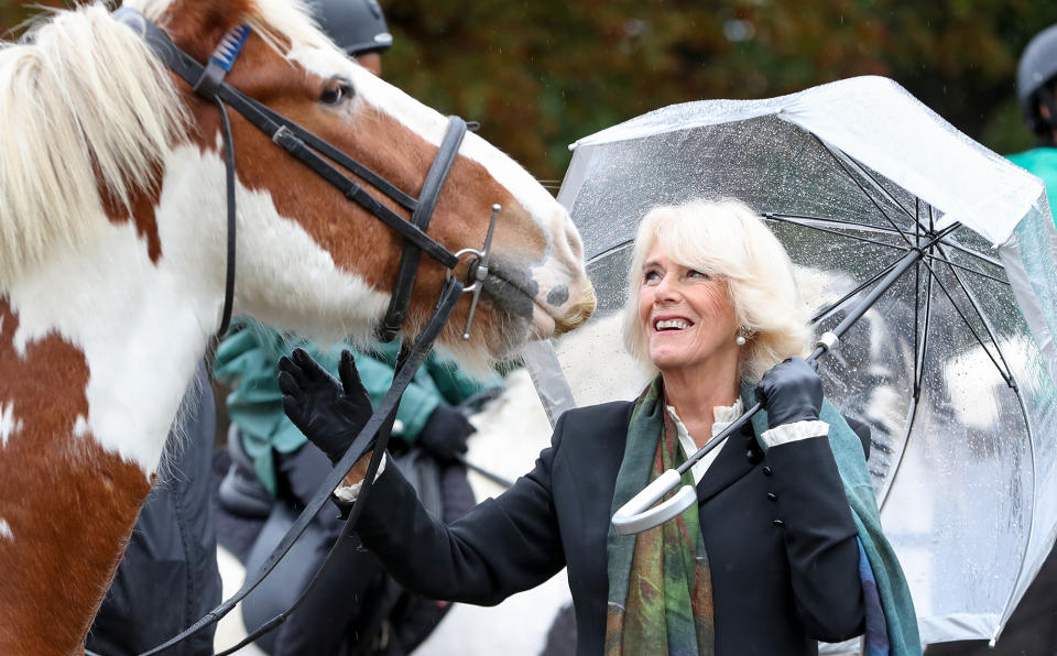 <p>Camilla, Duchess of Cornwall met with students (and horses!) at the Ebony Horse Club in London on Tuesday. </p>