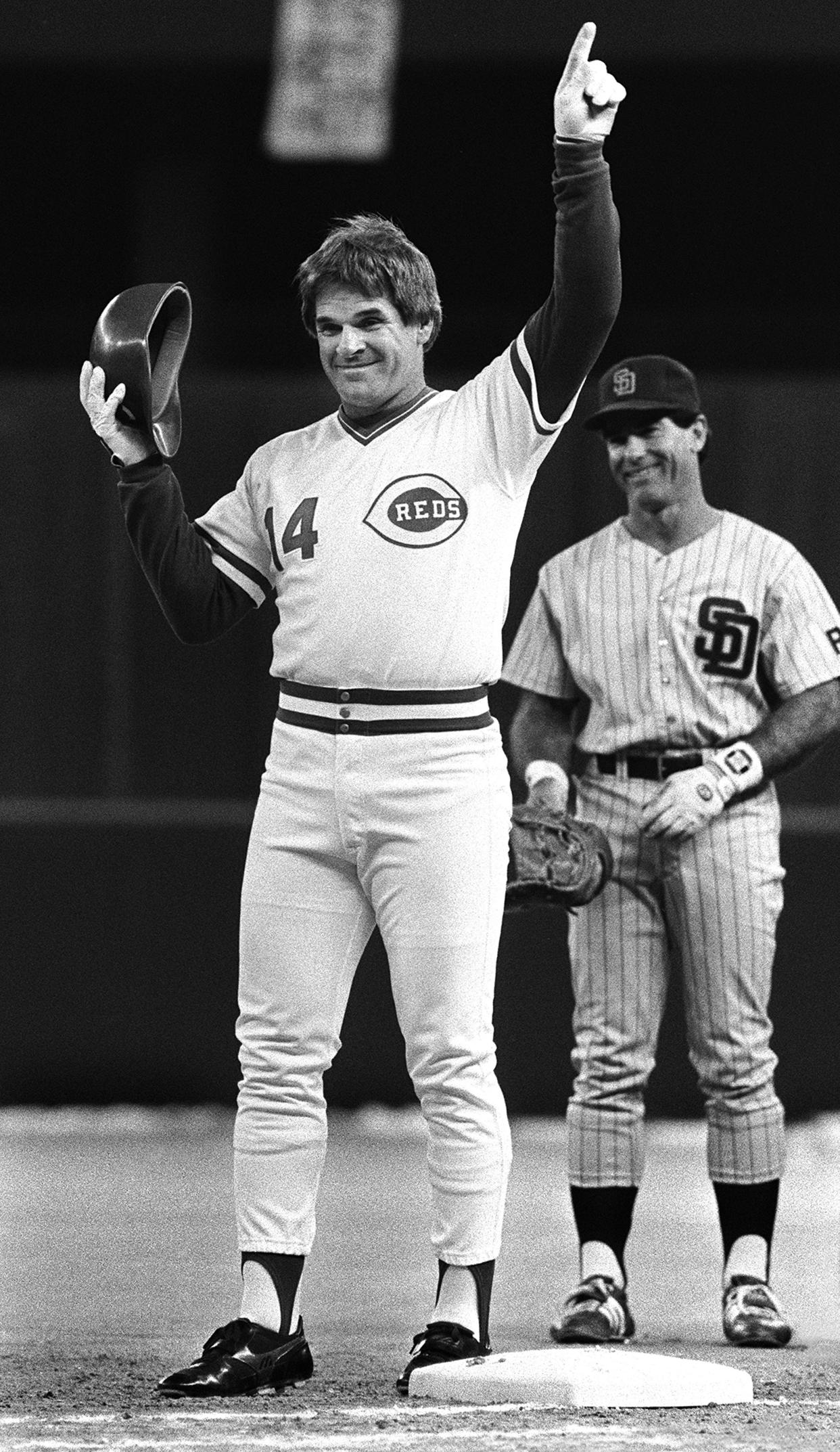 SEPTEMBER 11, 1985: Pete Rose, 4,192nd hit, Riverfront Stadium, Cincinnati, Ohio.