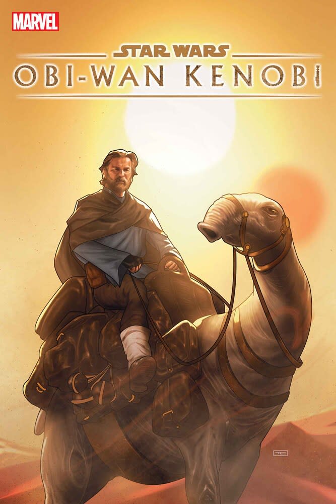 a robed man rides a camel-like animal