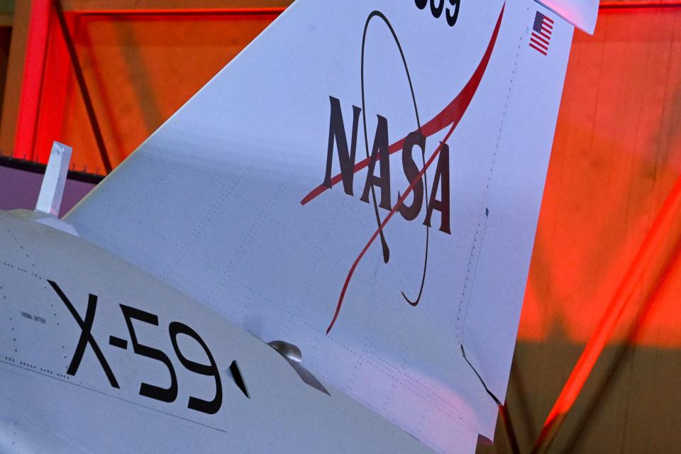 NASA's logo on the side of its X-59 experimental supersonic jet