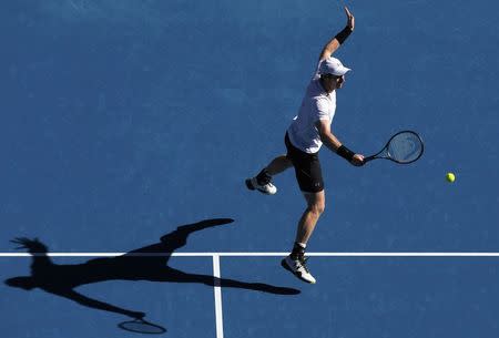 Tennis - Australian Open - Melbourne Park, Melbourne, Australia - 22/1/17 Britain's Andy Murray hits a shot during his Men's singles fourth round match against Germany's Mischa Zverev. REUTERS/Jason Reed