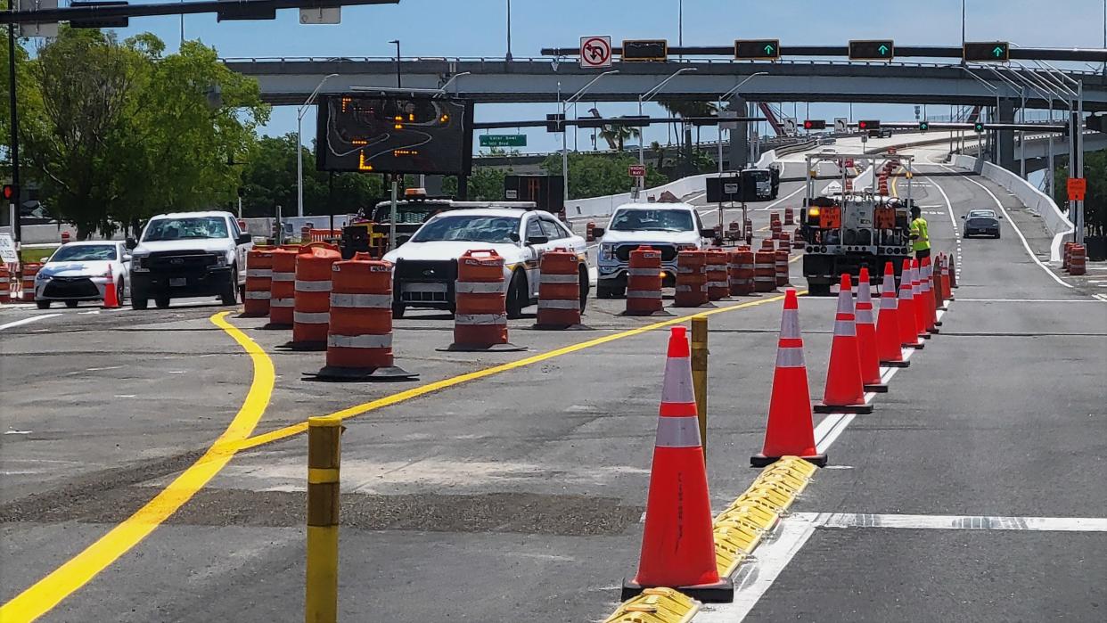 Work continues on the revamped Gator Bowl Boulevard, including this at its curve around TIAA Bank Field's eastern side.