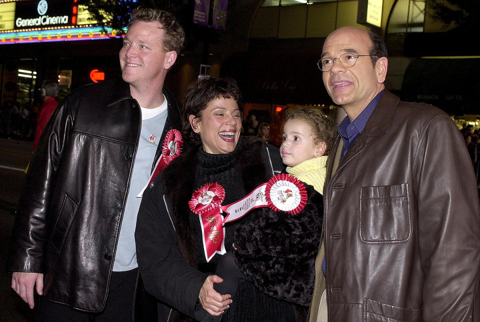 <span><span>Robert Duncan McNeill, Roxann Dawson, her daughter Emma, and Robert Picardo arrive at the Hollywood Christmas Parade, November 26, 2000 </span><br><span>Newsmakers/Getty Images</span></span>