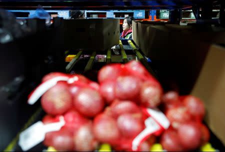 Employees work at RedMart's fulfillment centre in Singapore September 22, 2017. REUTERS/Edgar Su