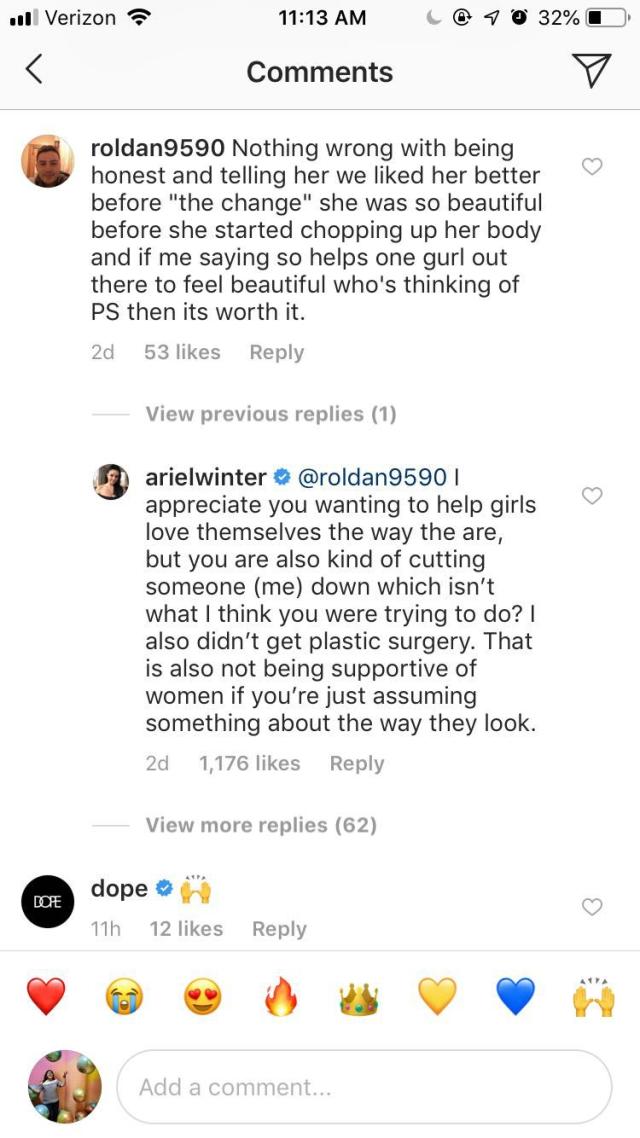 Ariel Winter Responds to Instagram Haters