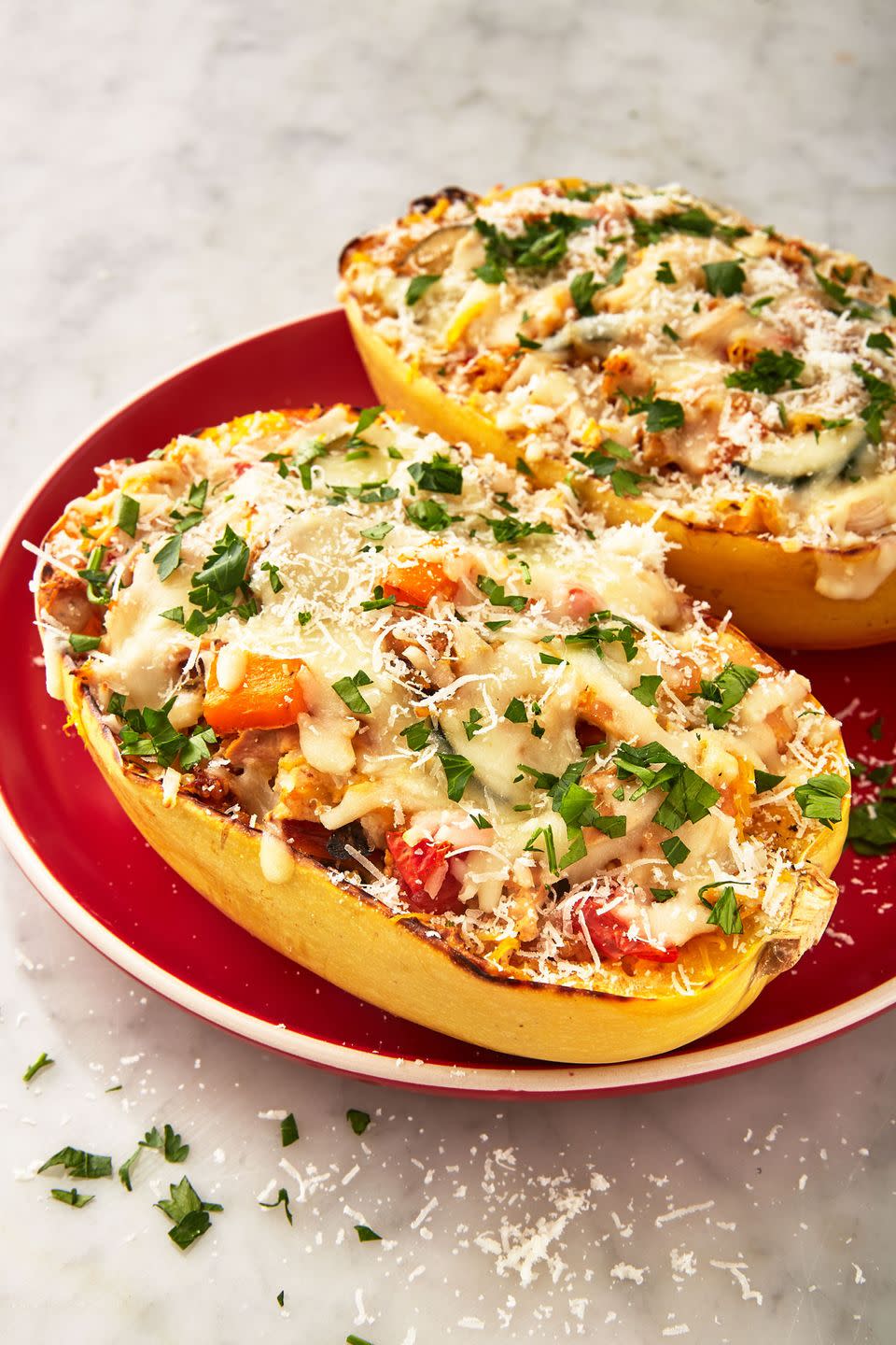 Chicken Primavera Spaghetti Squash Boats