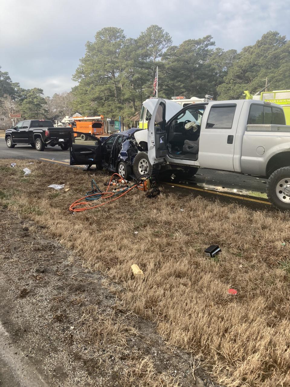 A Toyota Yaris suffered severe damage after being hit Friday, Jan. 28, by a Ford truck on Route 13 in Northampton County. A 12-year-old girl died and a 13-year-suffered serious injuries in the crash.