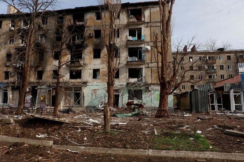 FILE PHOTO: View shows residential buildings heavily damaged by permanent Russian military strikes in the front line town of Avdiivka