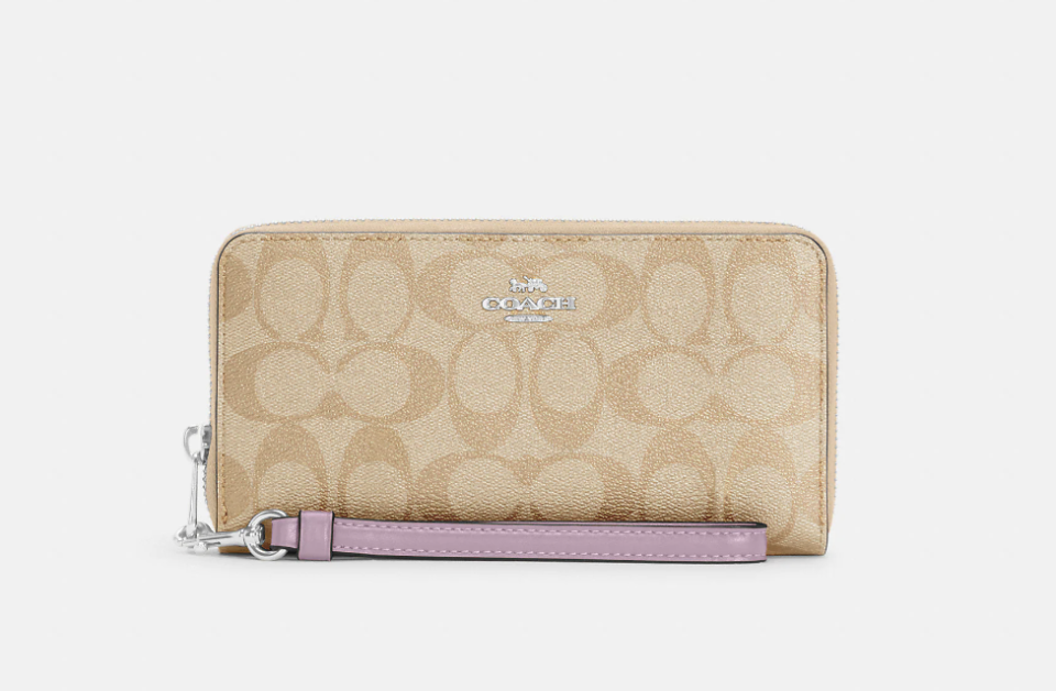 Long Zip Around Wallet in light khaki and ice purple (Photo via Coach Outlet)