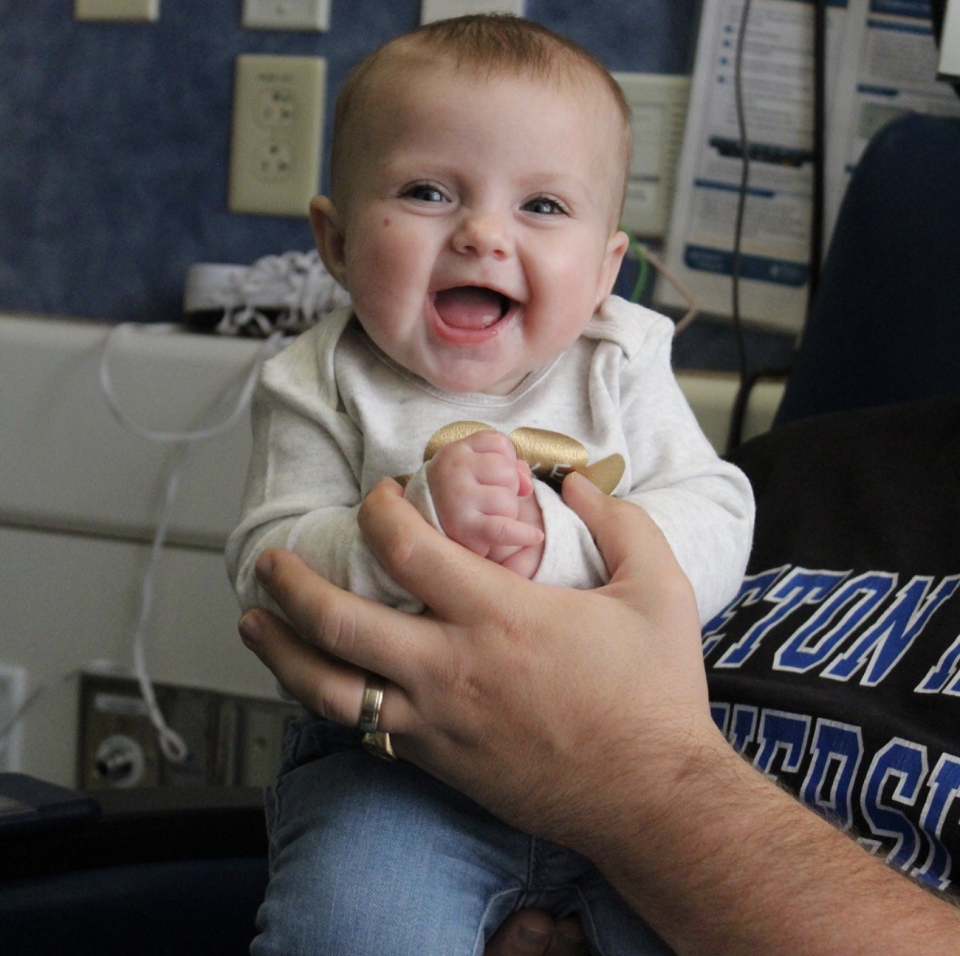 Cora Oakley was diagnosed with the same disease at seven days old. The now four-year-old is a 'rough and tumble, outdoors kind of kid' after receiving gene therapy prepared from frozen stem cells. (Supplied: University of California, Los Angeles)