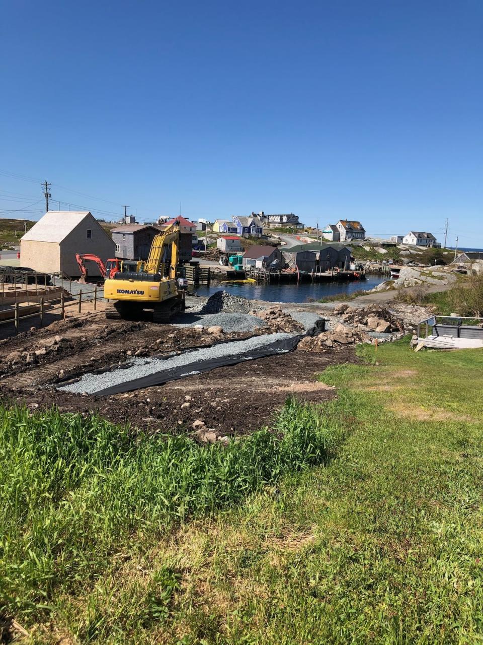 Construction work is shown on the new public washrooms for Peggy's Cove, built over a piece of land Build Nova Scotia acquired from Paul and Claire Paruch. The washrooms opened summer 2021.