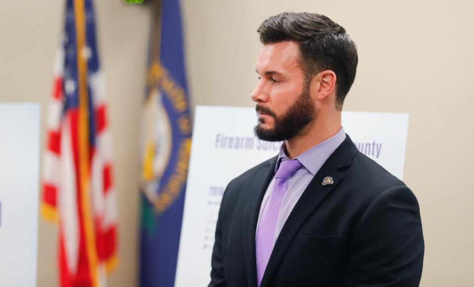 Sen. David Yates, D-Louisville, speaks about the Crisis Aversion and Rights Retention bill at the Capitol. The bill focuses on reducing gun violence. Jan. 25, 2024