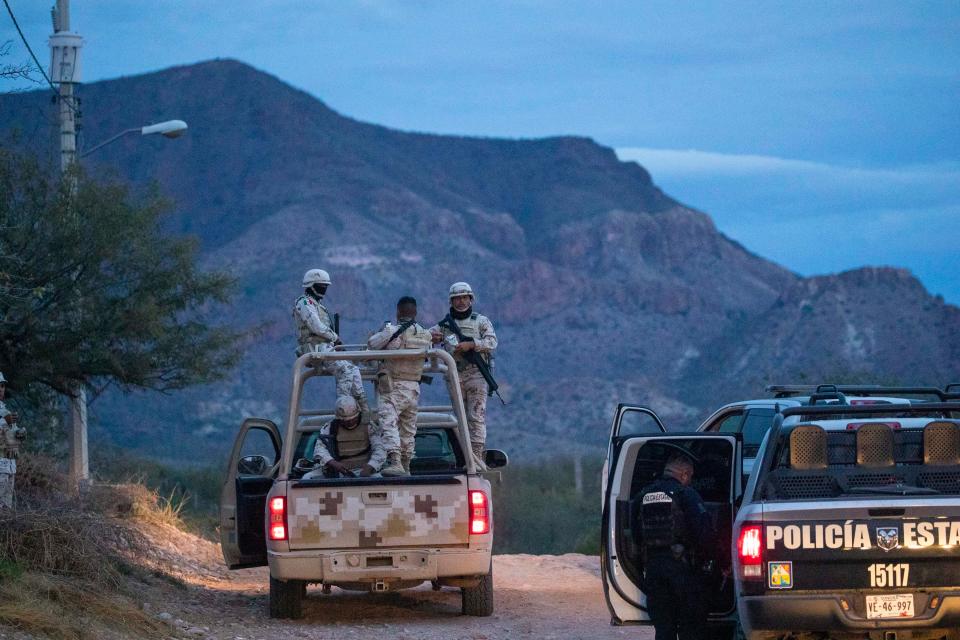Mexican state police escorted the convoy to the army base west of the city on November 6, 2019.