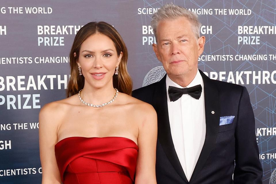 Katharine McPhee and David Foster attend the 9th annual Breakthrough Prize ceremony at Academy Museum of Motion Pictures on April 15, 2023 in Los Angeles, California.