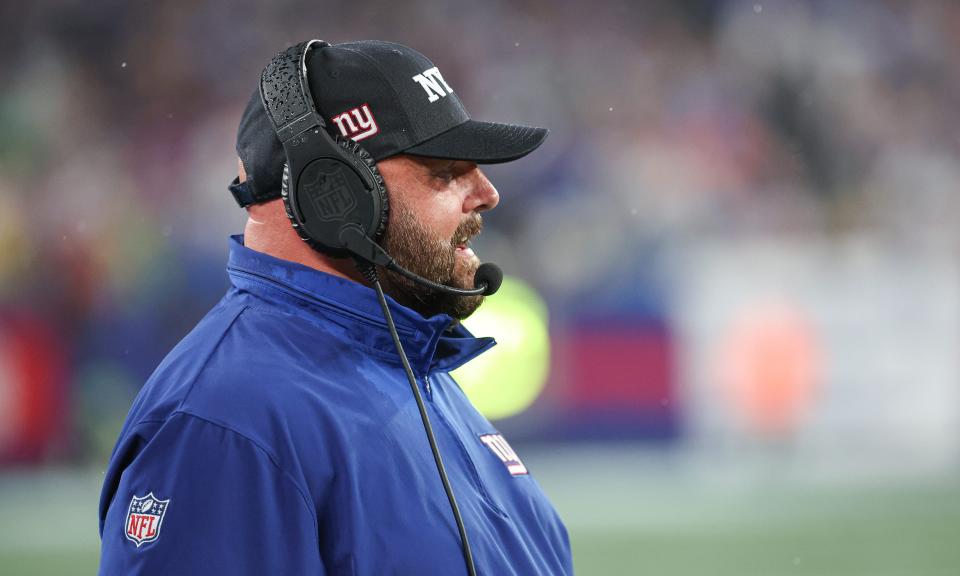 Sep 10, 2023; East Rutherford, New Jersey, USA; head coach Brian Daboll looks on during the first half against the Dallas Cowboys at MetLife Stadium. Mandatory Credit: Vincent Carchietta-USA TODAY Sports