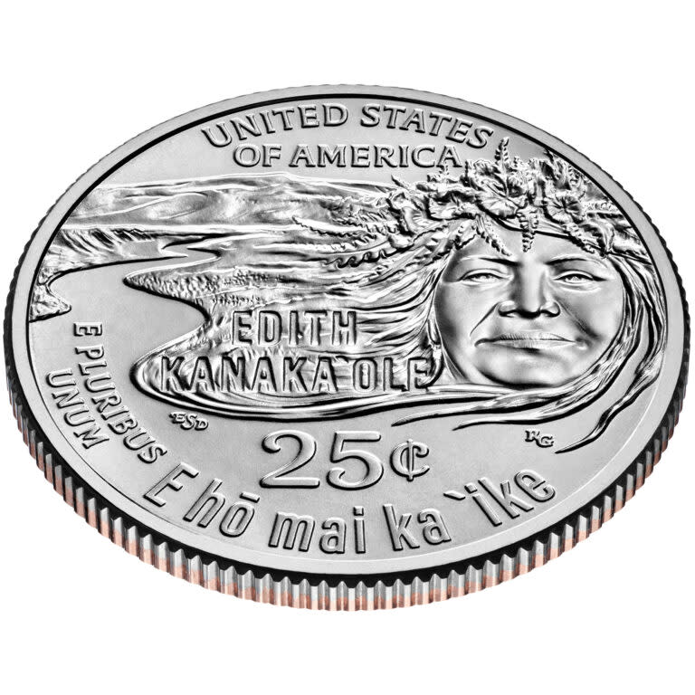 2023 American Women quarters coin of Edith-Kanakaole uncirculated-reverse angle. (United States Mint)