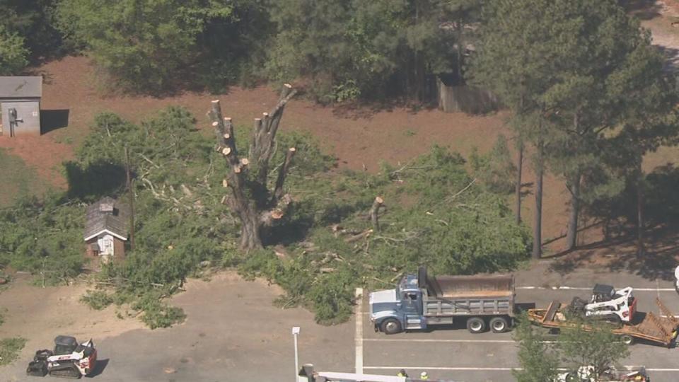 Chopper 9 Skyzoom caught the tornado damage that hit Mt. Ulla Elementary School in Rowan County.