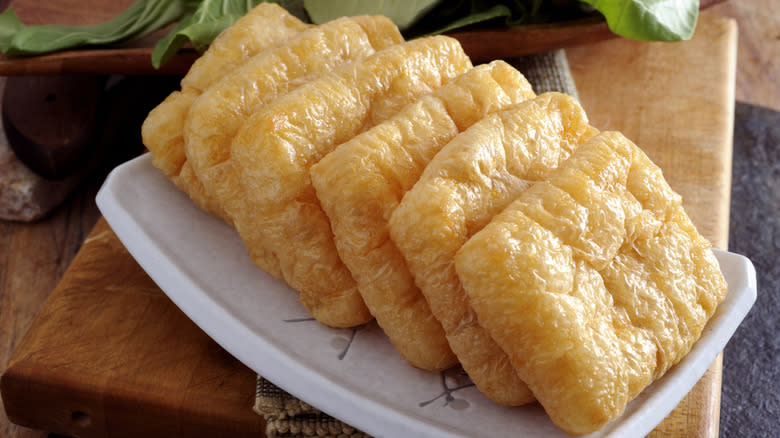 Deep fried tofu on plate