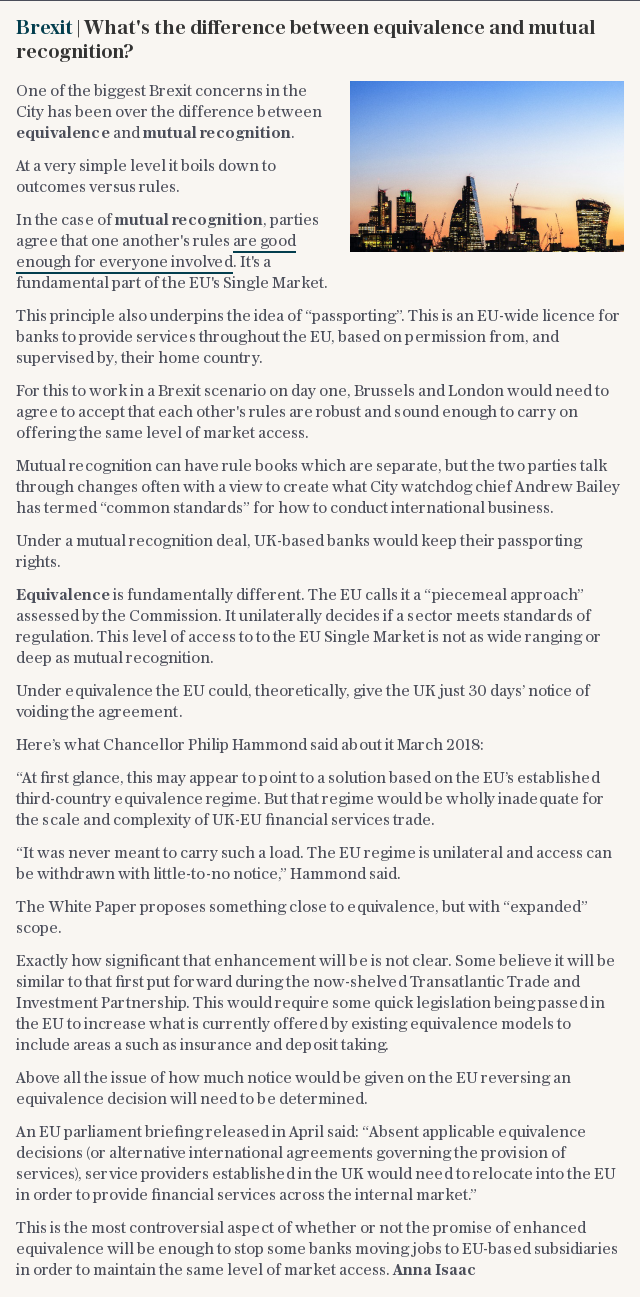 Brexit | What's the difference between equivalence and mutual recognition?