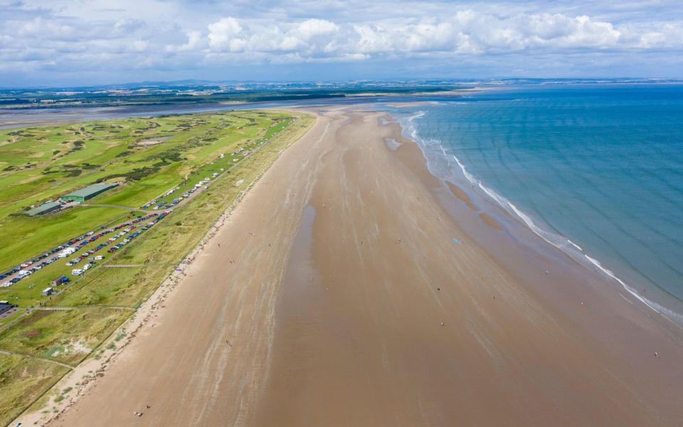 West Sands beach at St Andrews on Fife coast in Scotland, UK