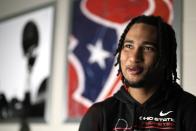 Houston Texans quarterback C.J. Stroud talks about his incarcerated father during an interview Thursday, Nov. 9, 2023, in Houston. Coleridge Bernard Stroud III is serving a 38-year sentence for 2015 charges of carjacking, kidnapping, robbery, and misdemeanor sexual battery. (AP Photo/David J. Phillip)