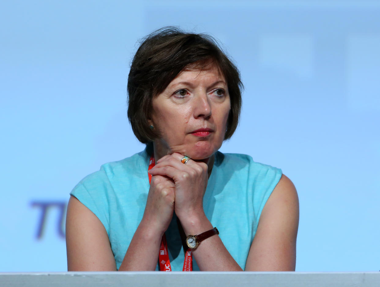 Frances O'Grady, General Secretary of the TUC, listens to a speech at the annual TUC Congress in Brighton, East Sussex.