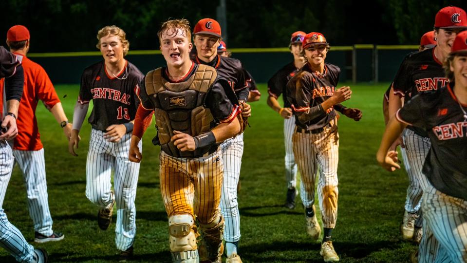 Central High School varsity baseball team won the district championship against Oak Ridge in Oak Ridge on May 8, 2023.