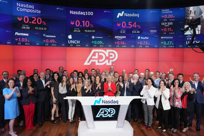 ADP marked its 75th anniversary by ringing the NASDAQ MarketSite Opening Bell on Monday, June 10, 2024. 