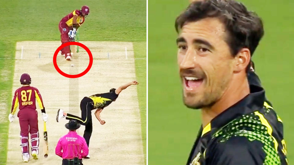 Mitchell Starc, pictured here dismissing Nicholas Pooran in the first cricket T20 between Australia and West Indies.