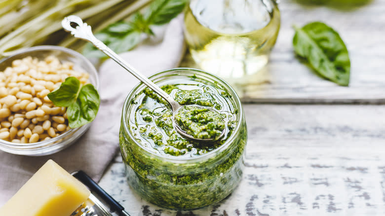 Jar of pesto sauce