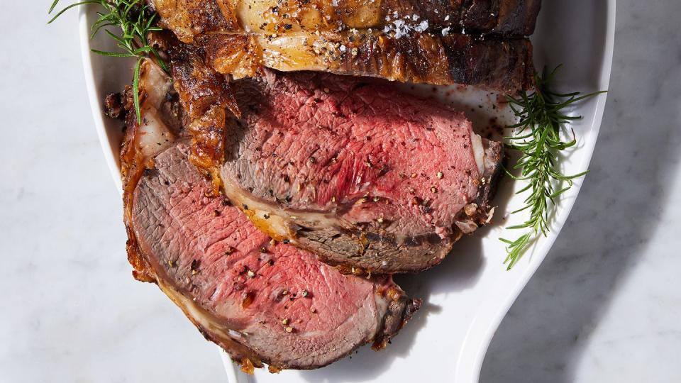 prime rib sliced with rosemary