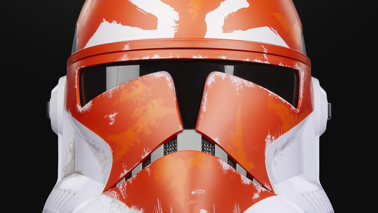  A close-up of Star Wars The Black Series Ahsoka's Clone Trooper Premium Electronic Helmet 