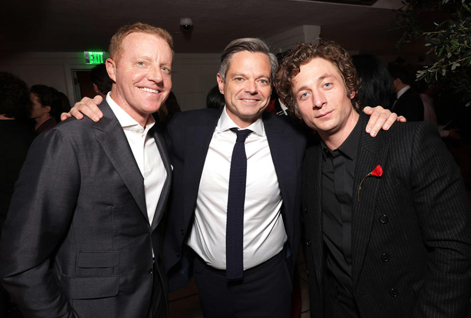 WME Talent Co-Head Doug Lucterhand, WME Talent Co-Head Andrew Dunlap and Jeremy Allen White at the WME 2024 Awards Toast at Soho House West Hollywood on January 14, 2024.