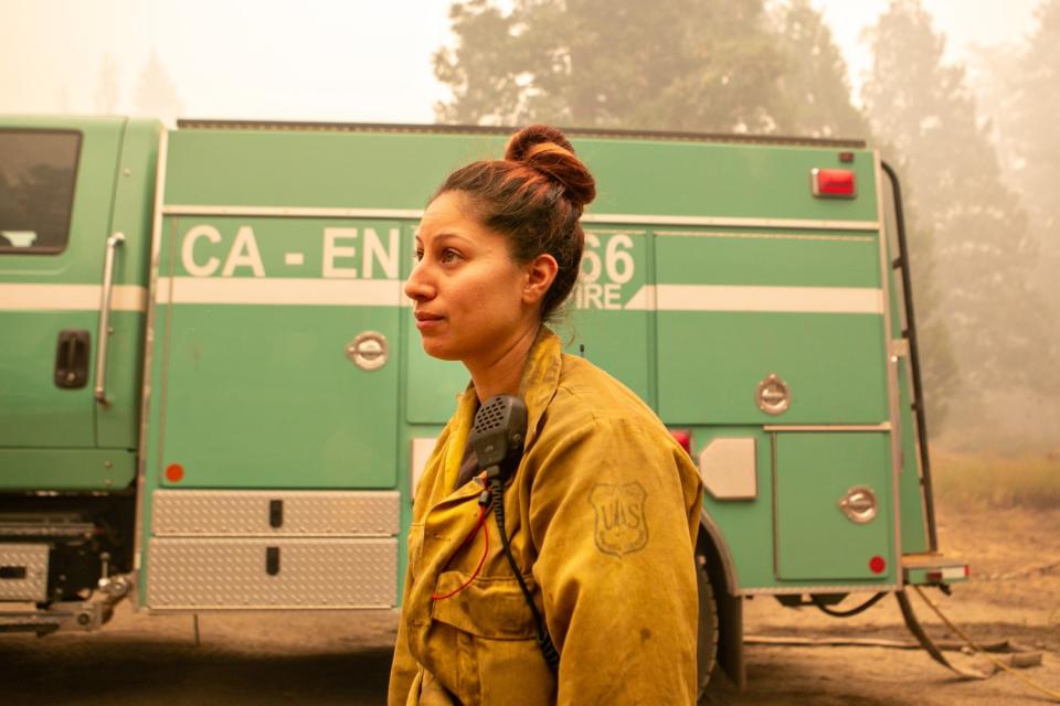 Firefighter Rosie Smith, an assistant engine operator with the U.S. Forest Service