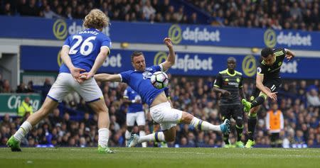 Britain Football Soccer - Everton v Chelsea - Premier League - Goodison Park - 30/4/17 Chelsea's Pedro scores their first goal Reuters / Phil Noble Livepic