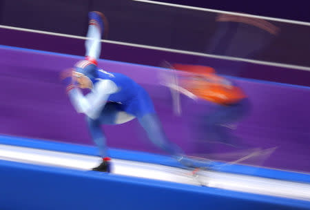 Speed Skating - Pyeongchang 2018 Winter Olympics - Men's 500m Competition Finals - Gangneung Oval - Gangneung, South Korea - February 19, 2018. Havard Lorentzen of Norway in action. REUTERS/Phil Noble