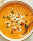 <p>Simply prepare the sauce as you usually would for <a href="https://www.delish.com/cooking/recipe-ideas/a35421563/baked-feta-pasta-tiktok/" rel="nofollow noopener" target="_blank" data-ylk="slk:baked feta pasta;elm:context_link;itc:0;sec:content-canvas" class="link ">baked feta pasta</a> (with a bit less feta), add some chicken broth and blend. Voila, creamy tomato soup without cream. Top it with some fresh herbs, more feta, and a few freshly made <a href="https://www.delish.com/cooking/recipe-ideas/a33462622/homemade-croutons-recipe/" rel="nofollow noopener" target="_blank" data-ylk="slk:croutons;elm:context_link;itc:0;sec:content-canvas" class="link ">croutons</a> for the perfect presentation.</p><p>Get the <strong><a href="https://www.delish.com/cooking/recipe-ideas/a39039812/baked-feta-soup-recipe/" rel="nofollow noopener" target="_blank" data-ylk="slk:Baked Feta Soup recipe;elm:context_link;itc:0;sec:content-canvas" class="link ">Baked Feta Soup recipe</a></strong>.</p>
