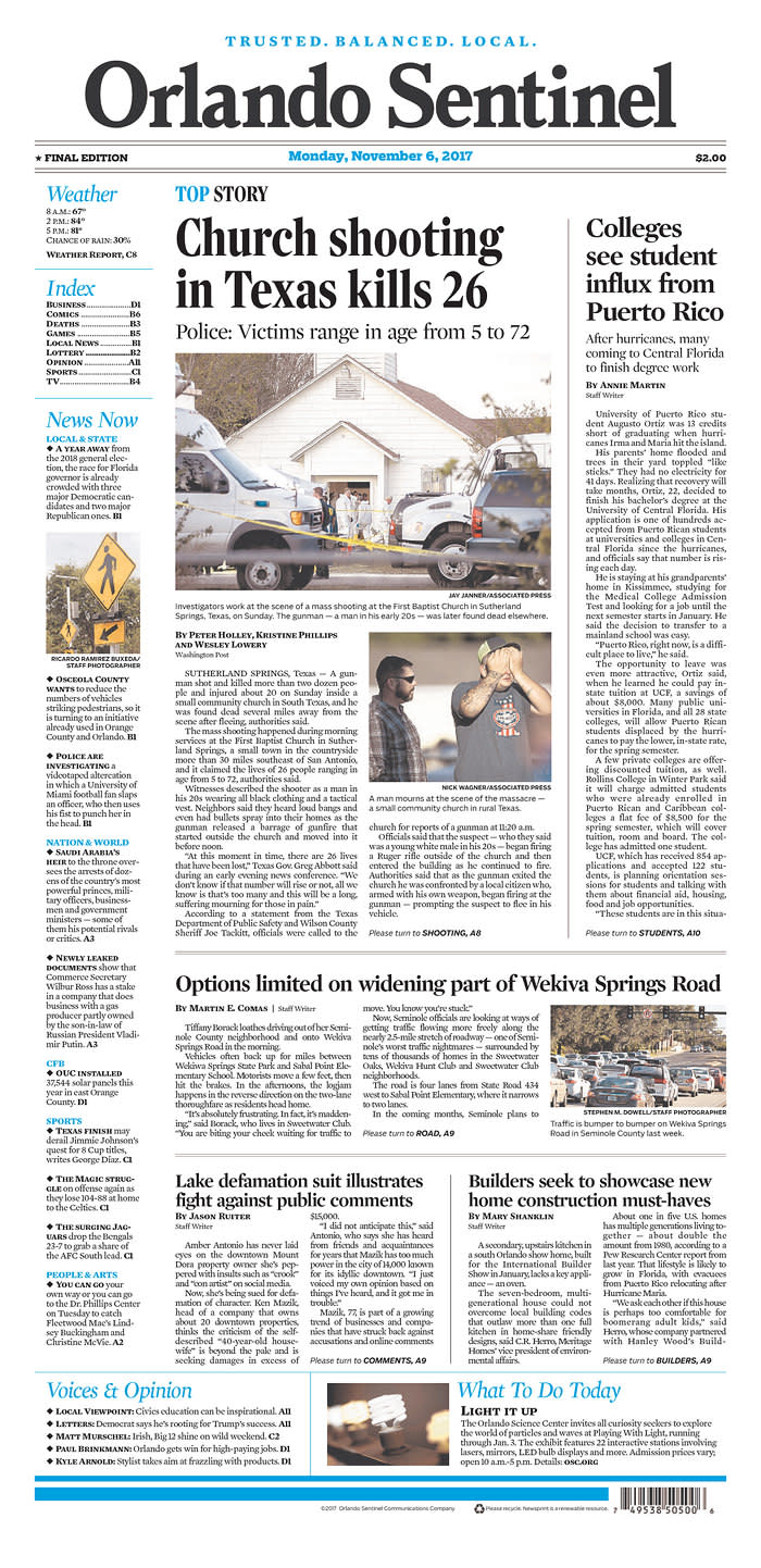 <p>ORLANDO SENTINEL<br> Published in Orlando, Fla. USA. (newseum.org) </p>