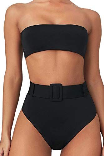 1)  Belted High Waist Bandeau Bikini